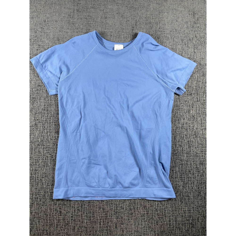 Athleta Girl Power Up Tee Light Blue Seamless Short Sleeve Shirt Size L 12